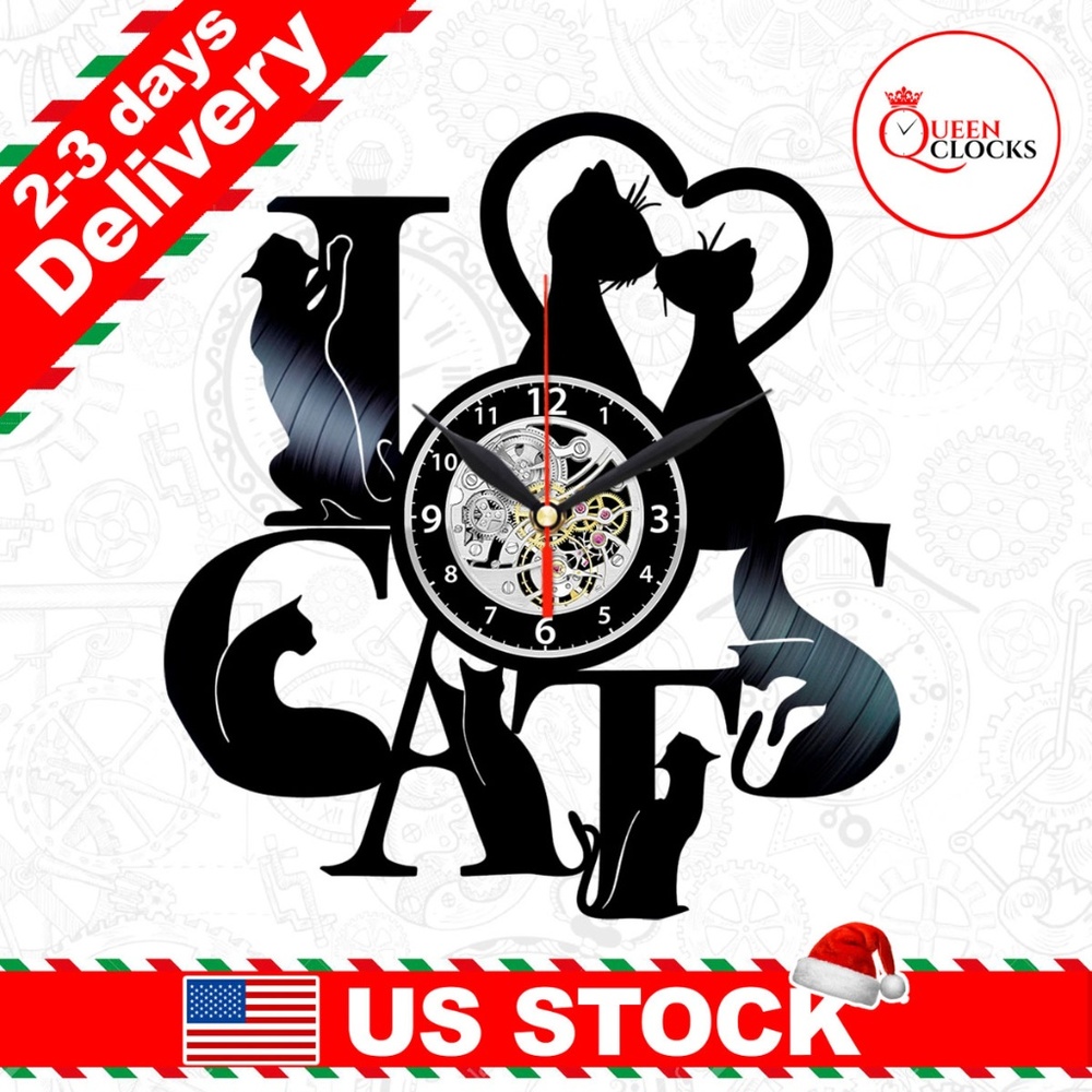 Cat Lover Vinyl Clock Home Wall Decor Women Gifts